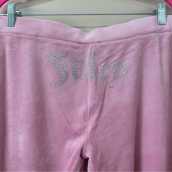 Juicy Couture Pink Velour Tracksuit Set Bling Rhinestone Logo Crewneck Joggers L - Picture 8 of 12